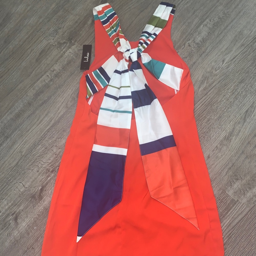NWT Joyful Red Orange Multi Stripe Tie-Back Dress